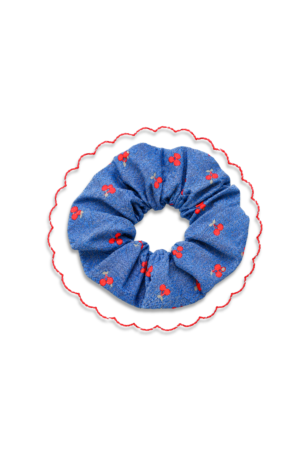 Denim Style Embroidered Scrunchie