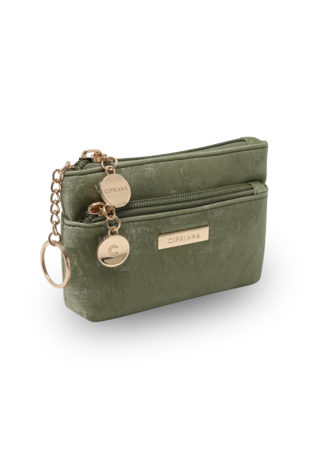Cipriana Shimmer Double-Zip Wristlet Pouch