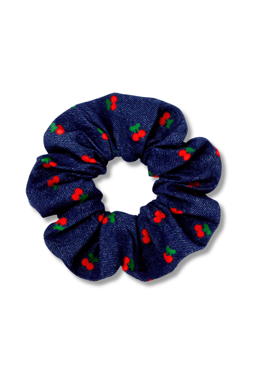 Denim Cherry Print Hair Scrunchie