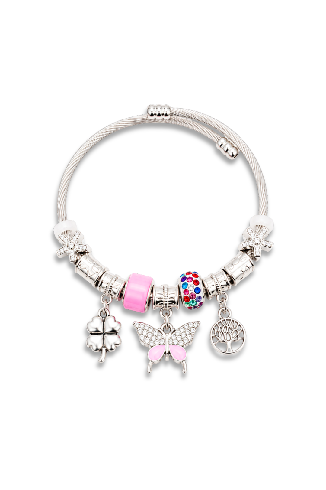 Silver Butterfly And Tree Of Life Charm Bracelet