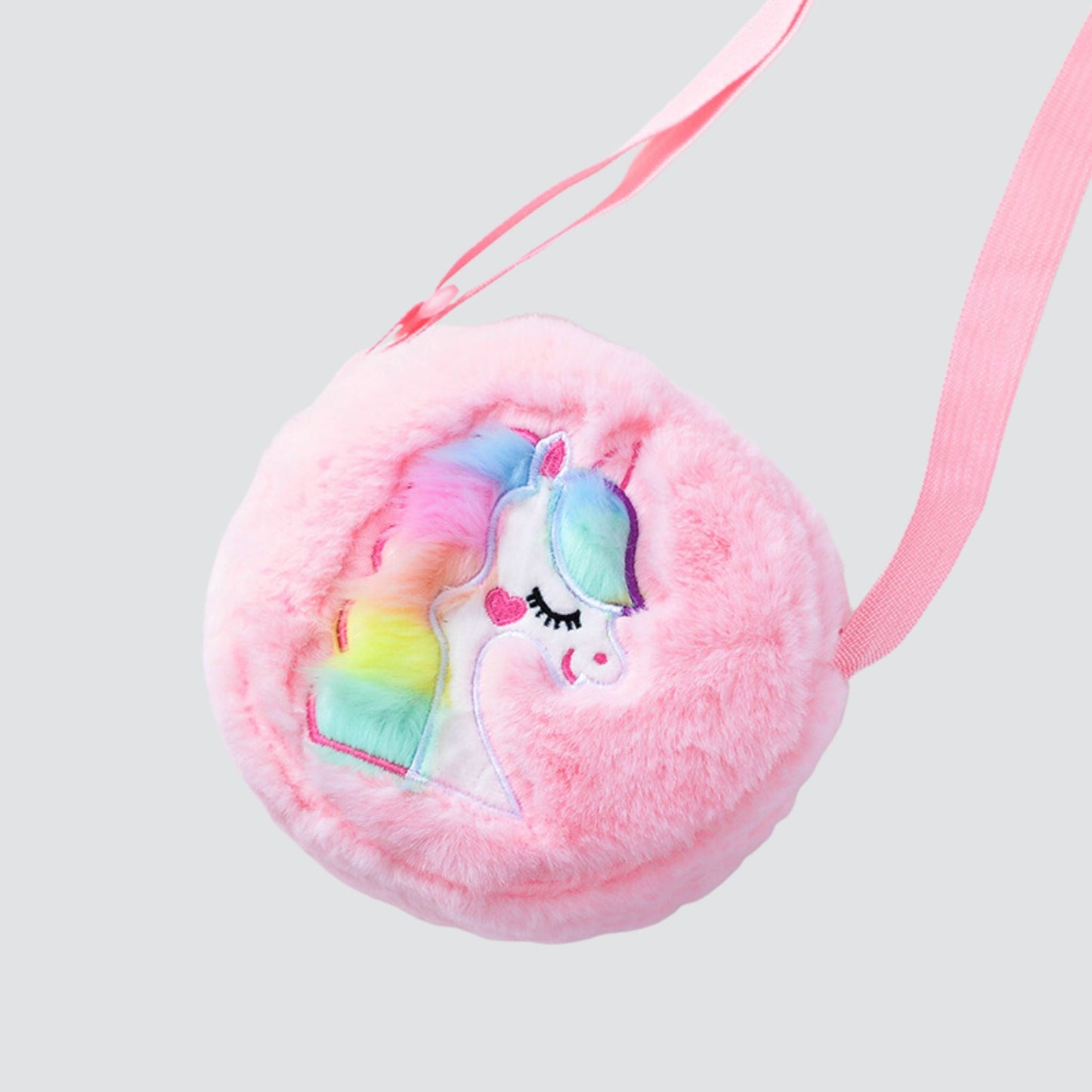 Pink Circular Plush Mini Unicorn Crossbody