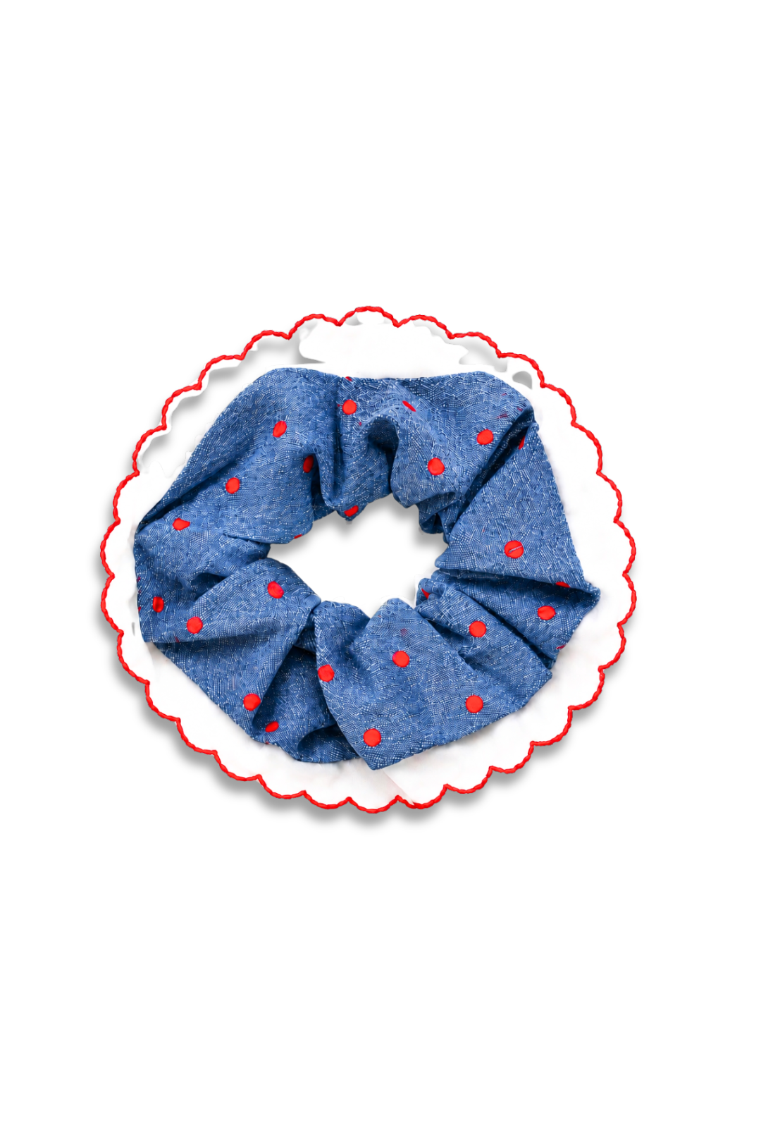 Denim Style Embroidered Scrunchie