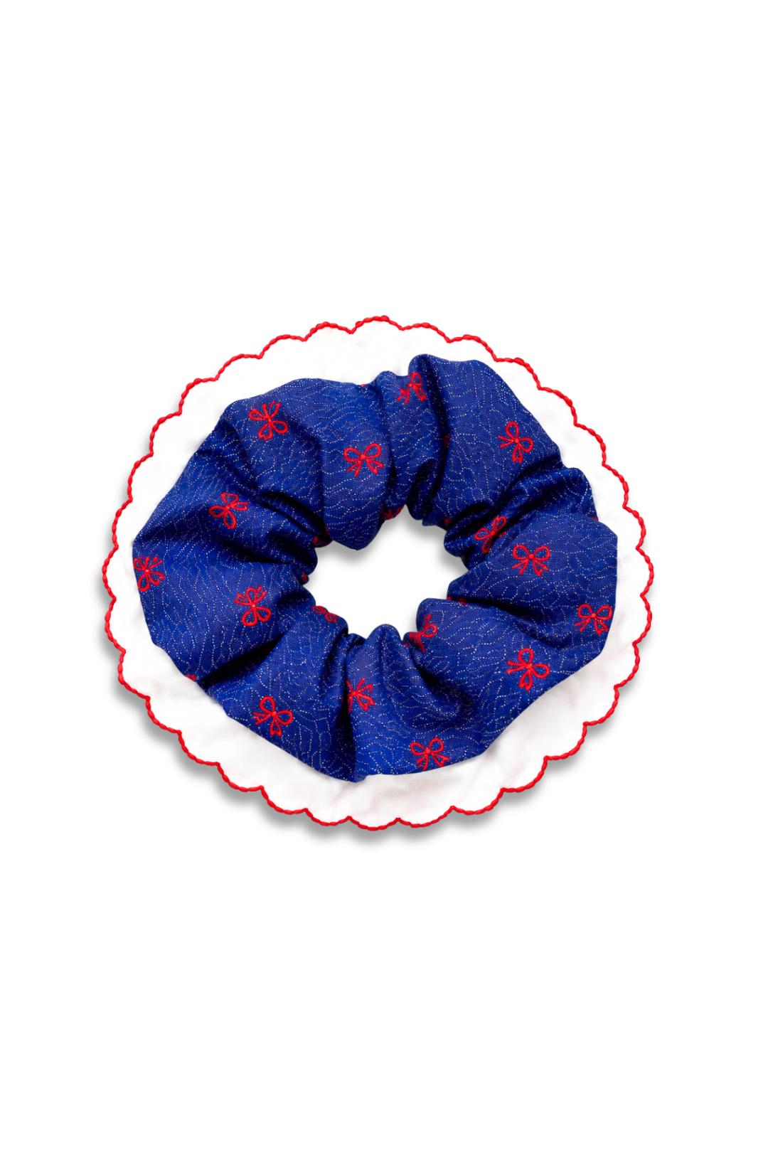 Denim Style Embroidered Scrunchie