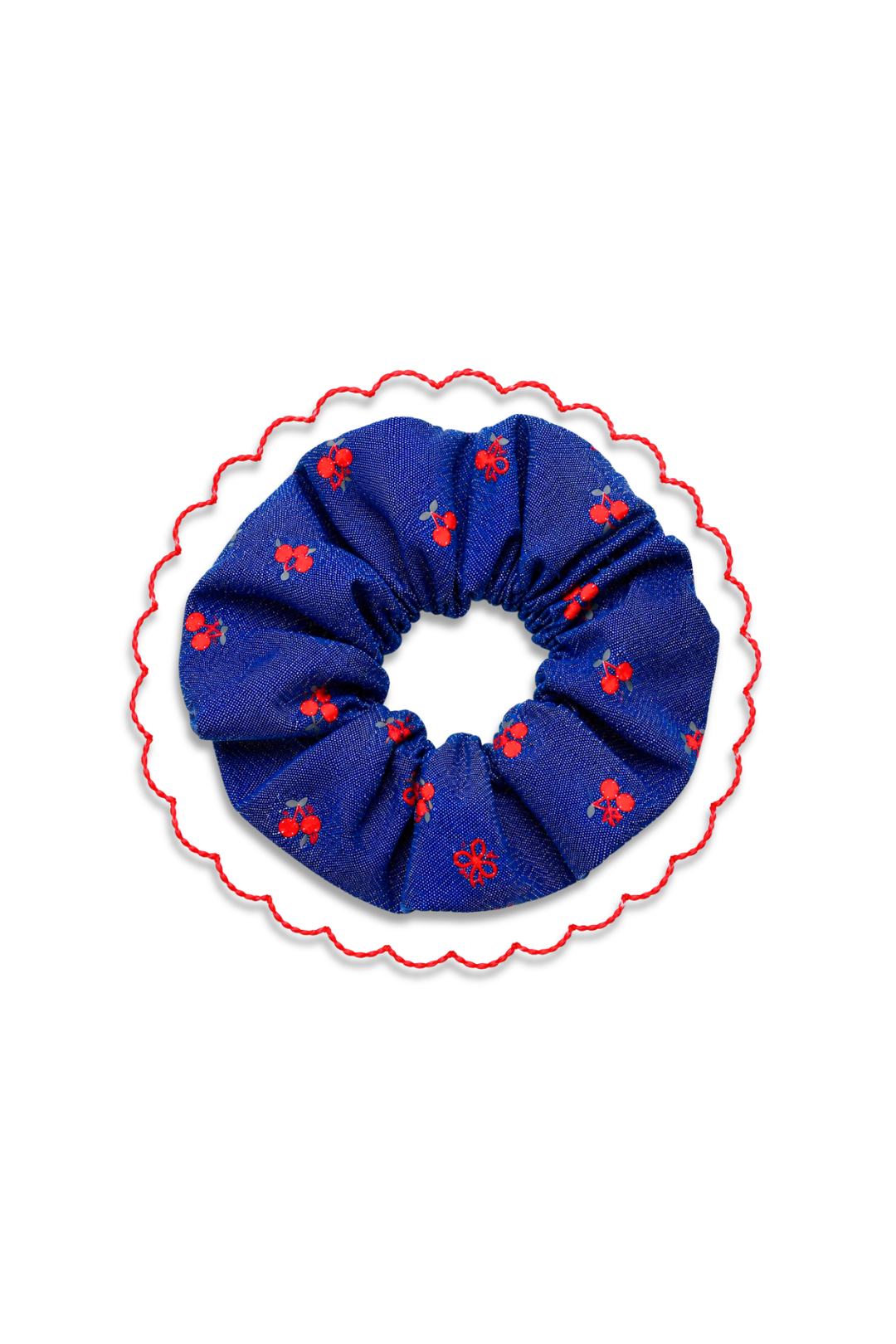 Denim Style Embroidered Scrunchie