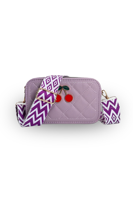 Cherry Charm Quilted Crossbody Bag with Adjustable Strap