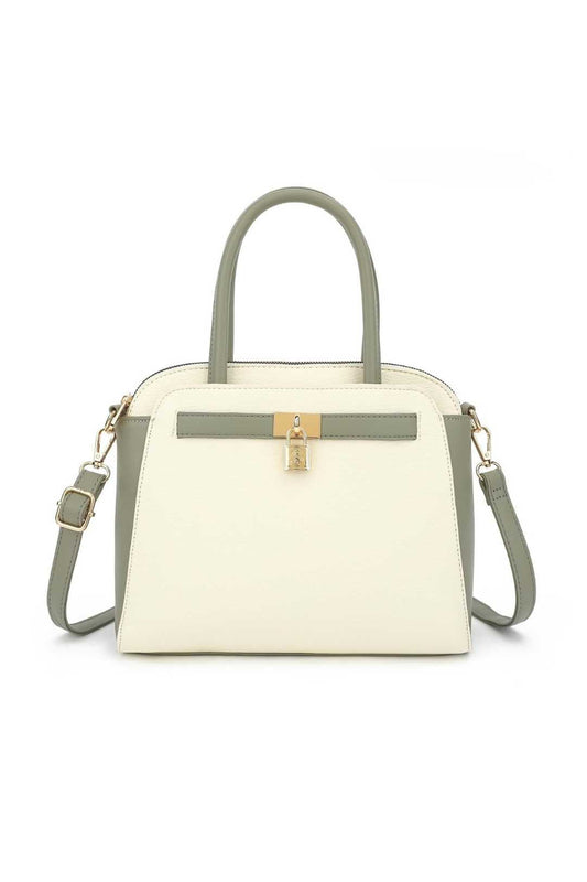 Sophisticated Two-Tone Structured Handbag With Crossbody Strap