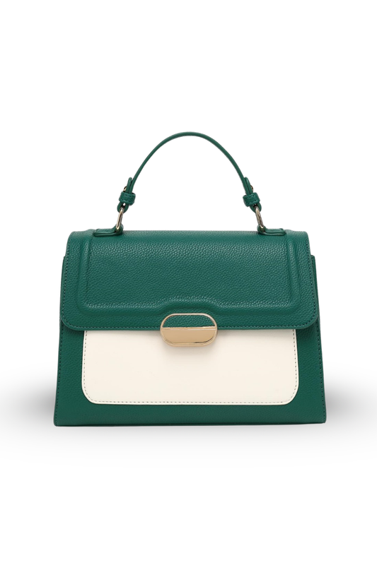 Elegant Contrast Flap Handbag – Structured Top Handle