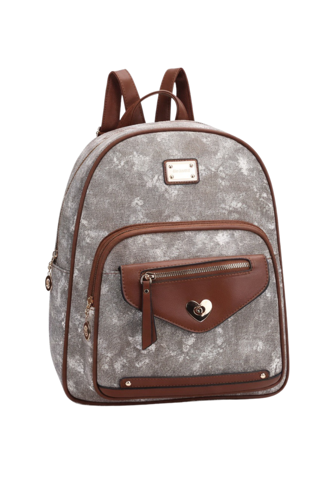 Shimmer Texture Mini Backpack with Heart Charm Accent