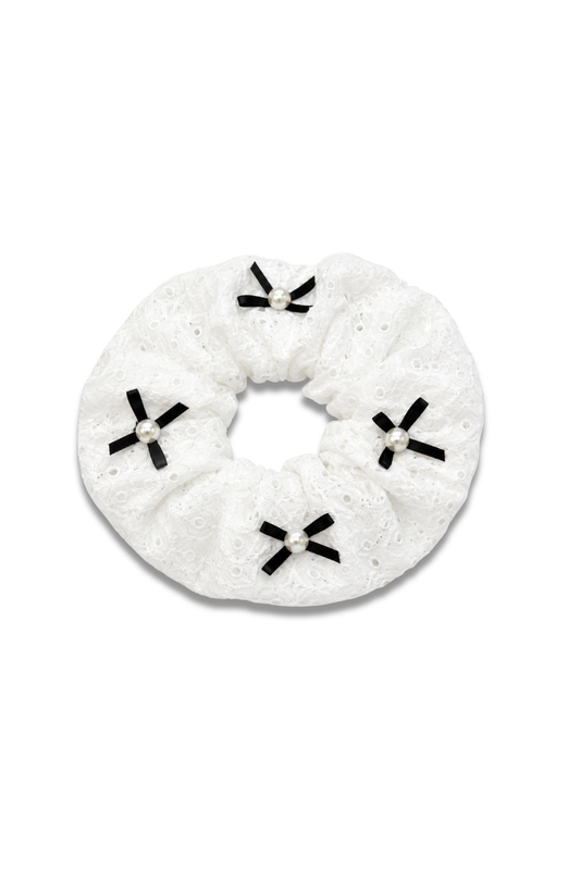 Pearl Bow Lace Hair Scrunchie