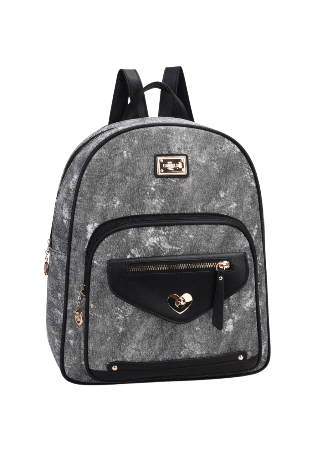 Shimmer Texture Mini Backpack with Heart Charm Accent