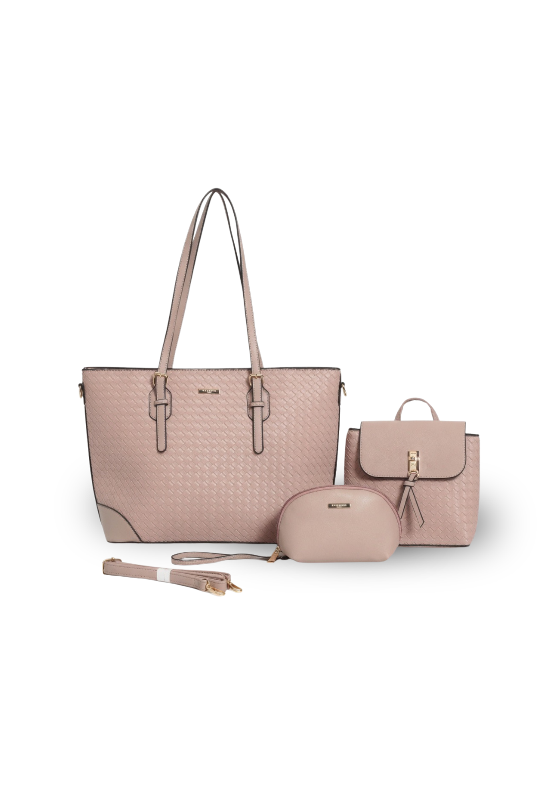 Woven Luxe 4-in-1 Tote Bag Set with Matching Pouch & Crossbody