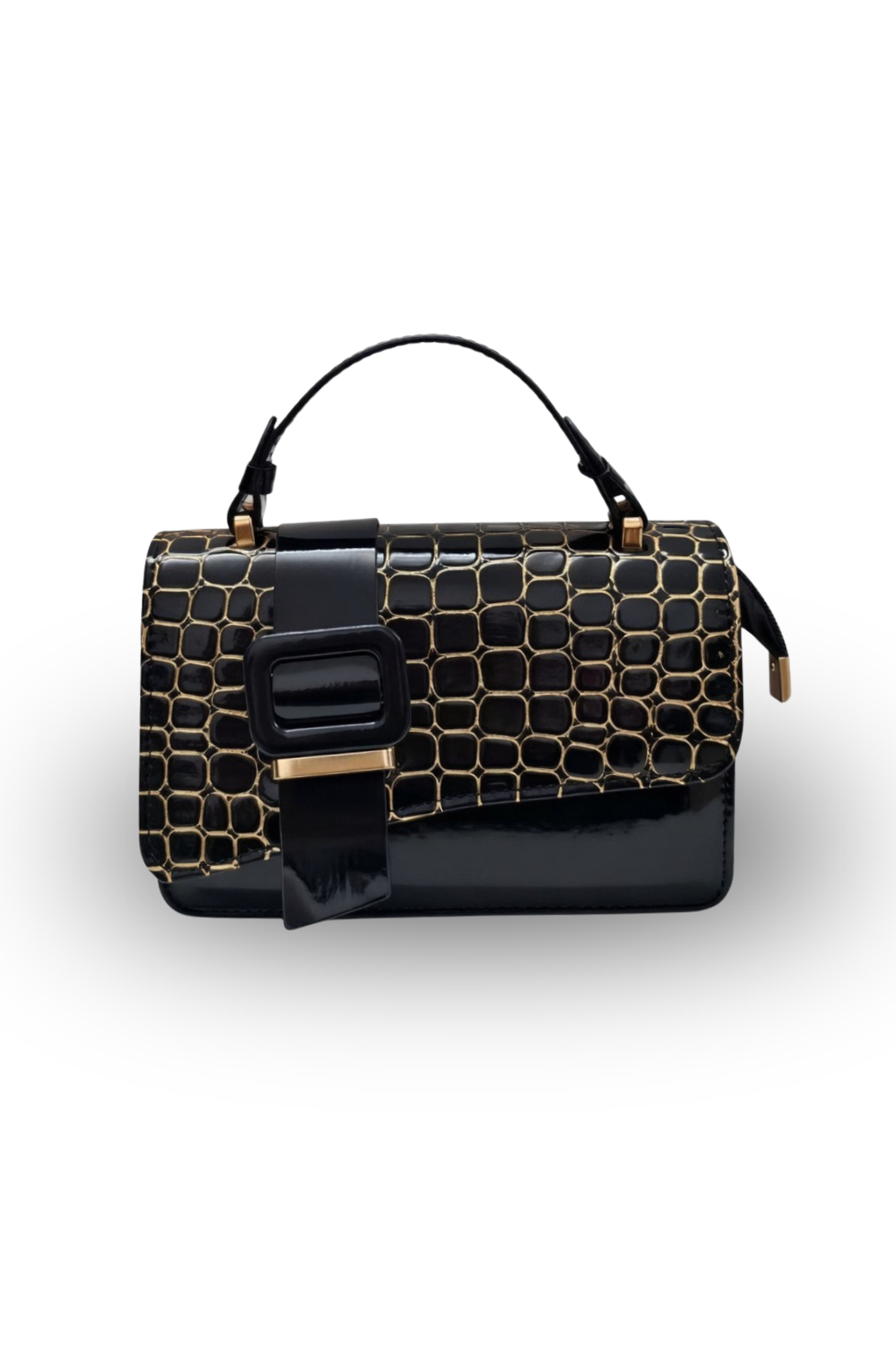 Croc Texture Buckle Handbag