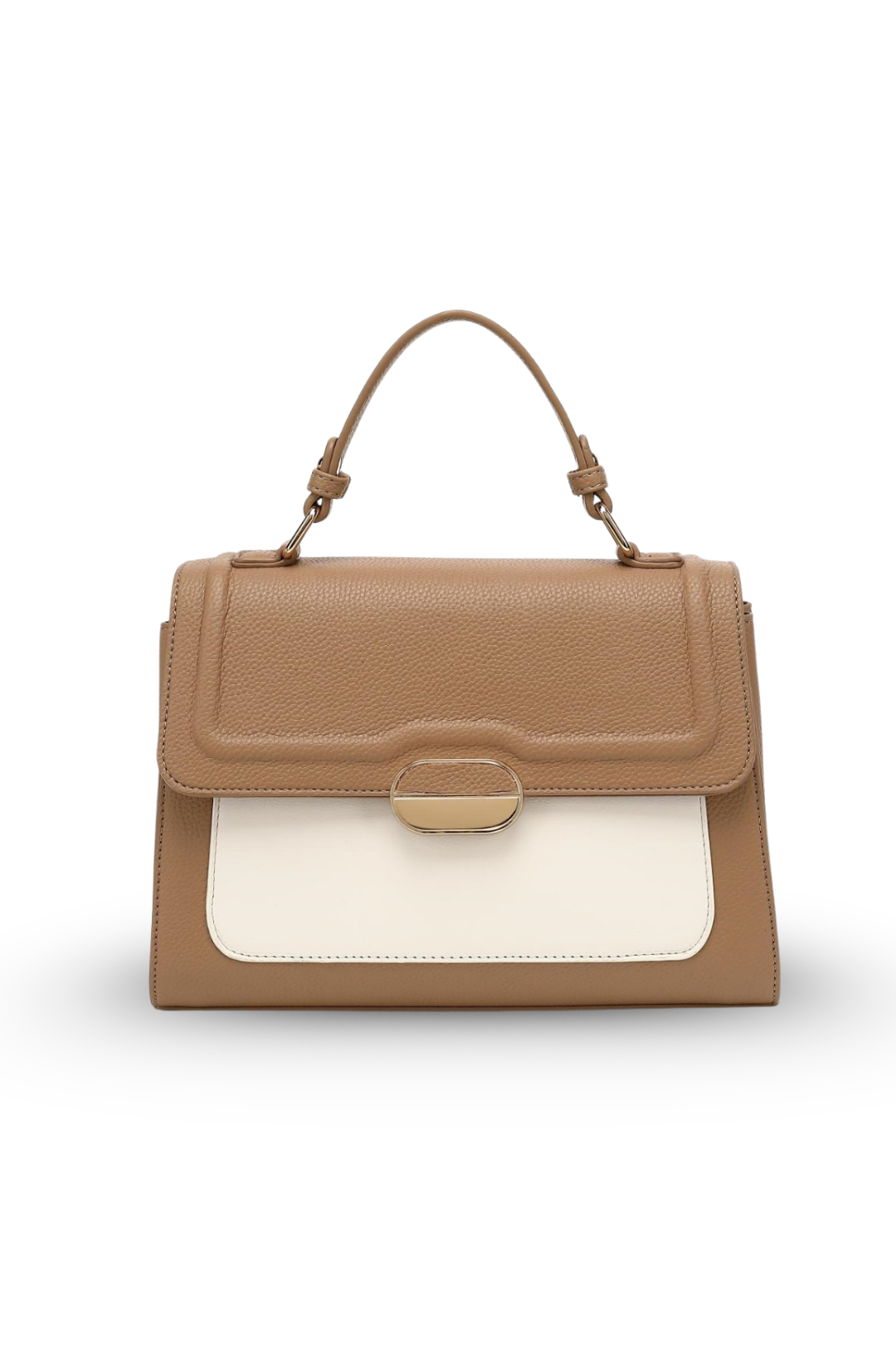Elegant Contrast Flap Handbag – Structured Top Handle