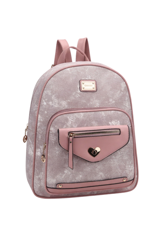 Shimmer Texture Mini Backpack with Heart Charm Accent
