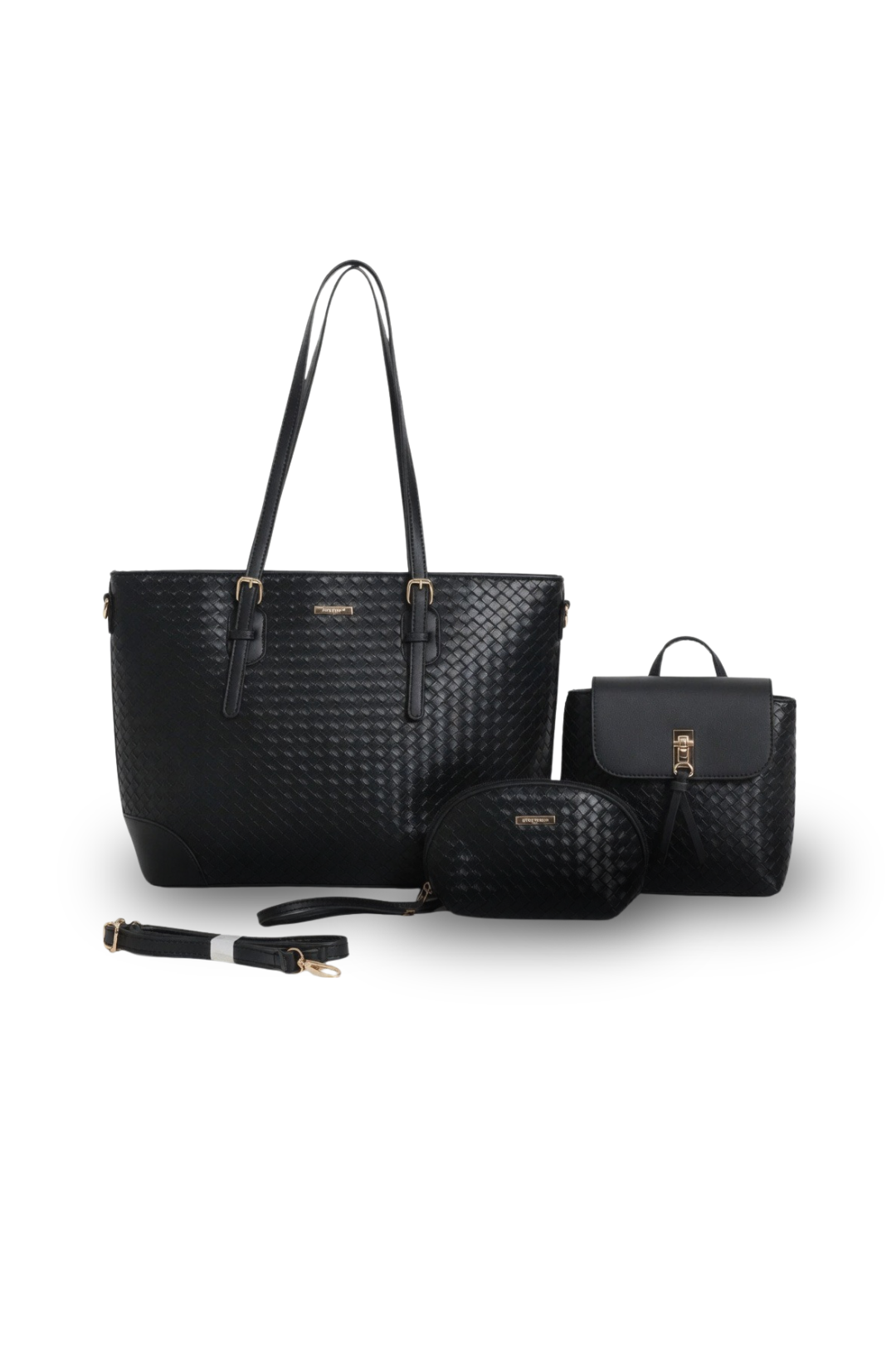 Woven Luxe 4-in-1 Tote Bag Set with Matching Pouch & Crossbody