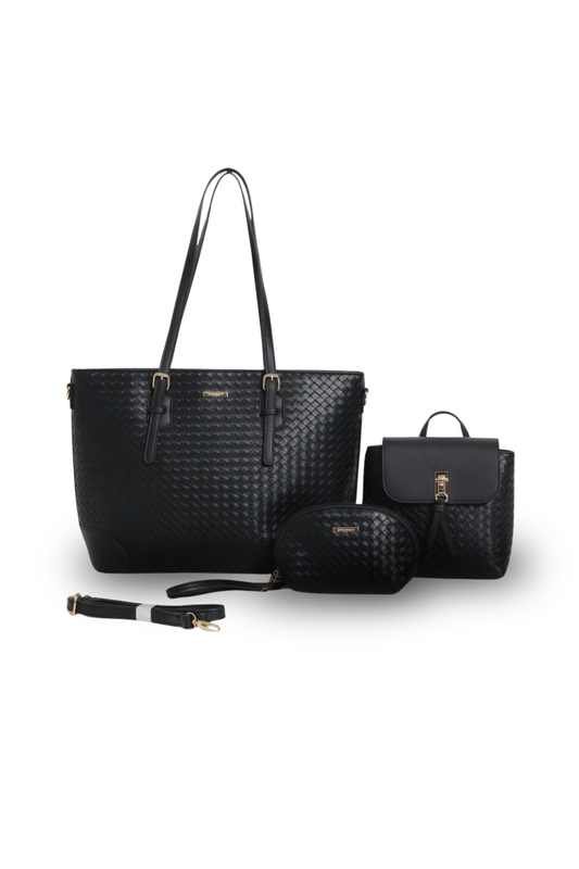 Woven Luxe 4-in-1 Tote Bag Set with Matching Pouch & Crossbody