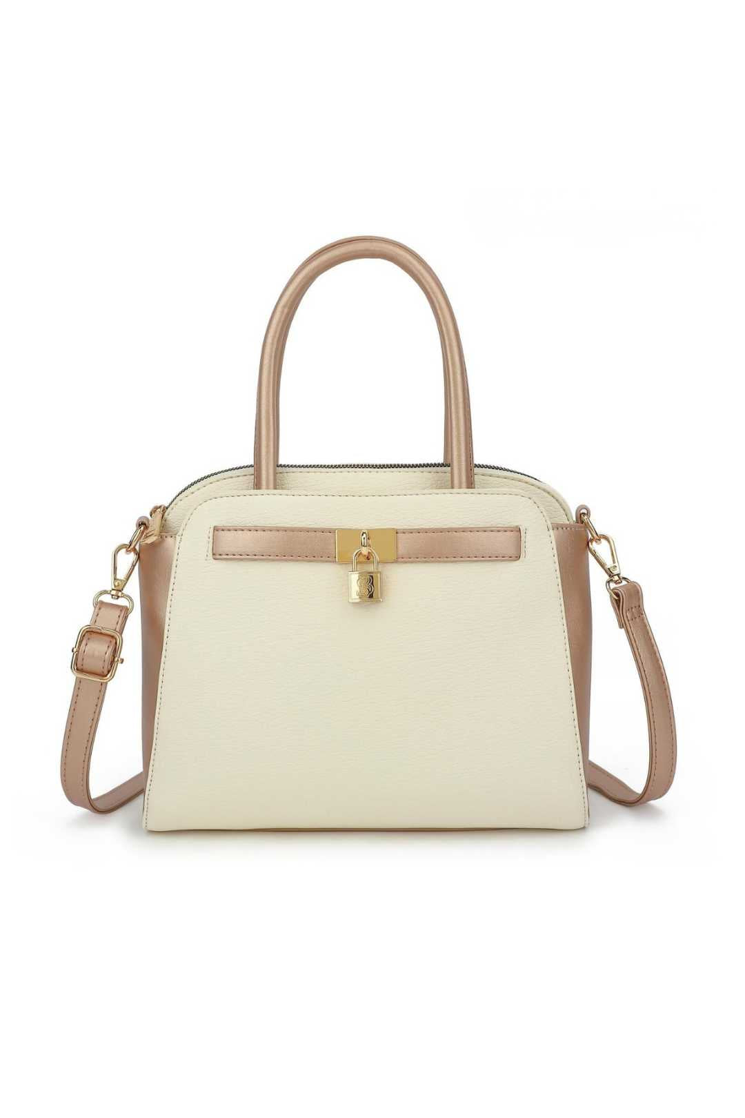 Sophisticated Two-Tone Structured Handbag With Crossbody Strap