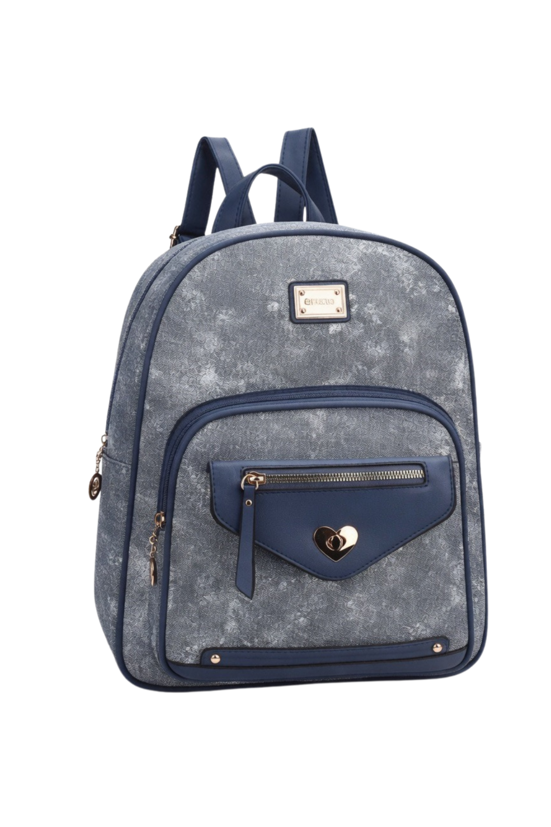 Shimmer Texture Mini Backpack with Heart Charm Accent