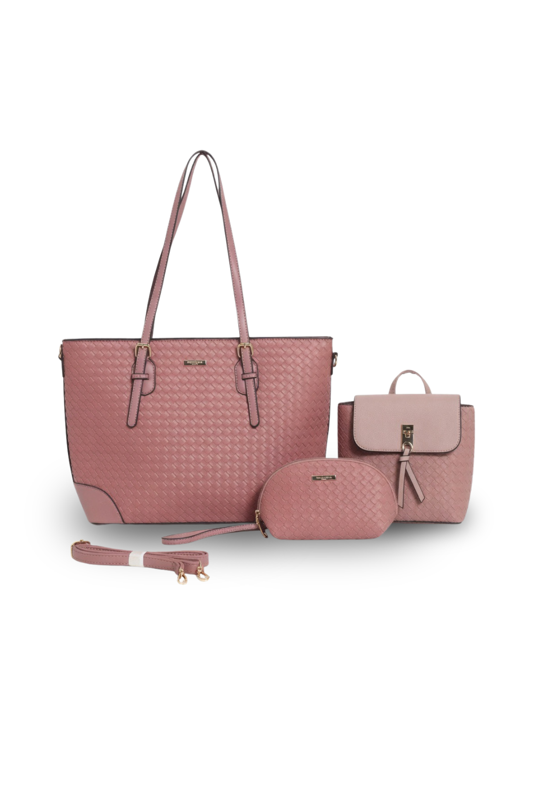 Woven Luxe 4-in-1 Tote Bag Set with Matching Pouch & Crossbody