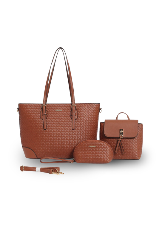 Woven Luxe 4-in-1 Tote Bag Set with Matching Pouch & Crossbody