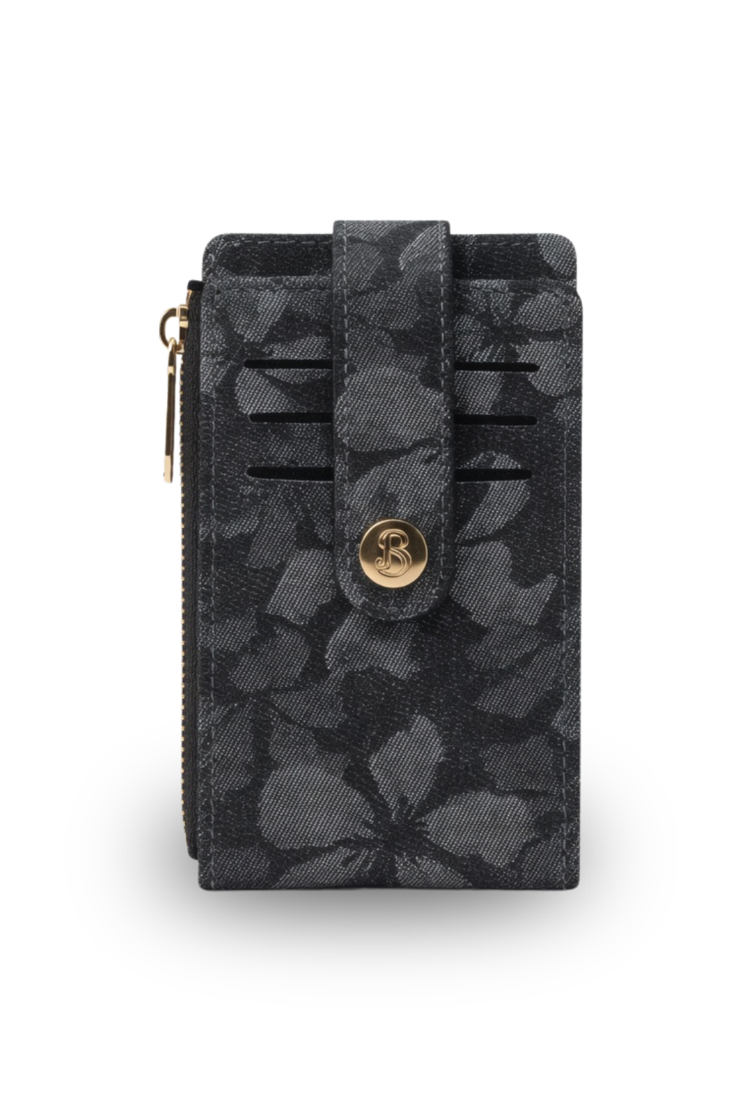 Floral Textured Snap Card Wallet