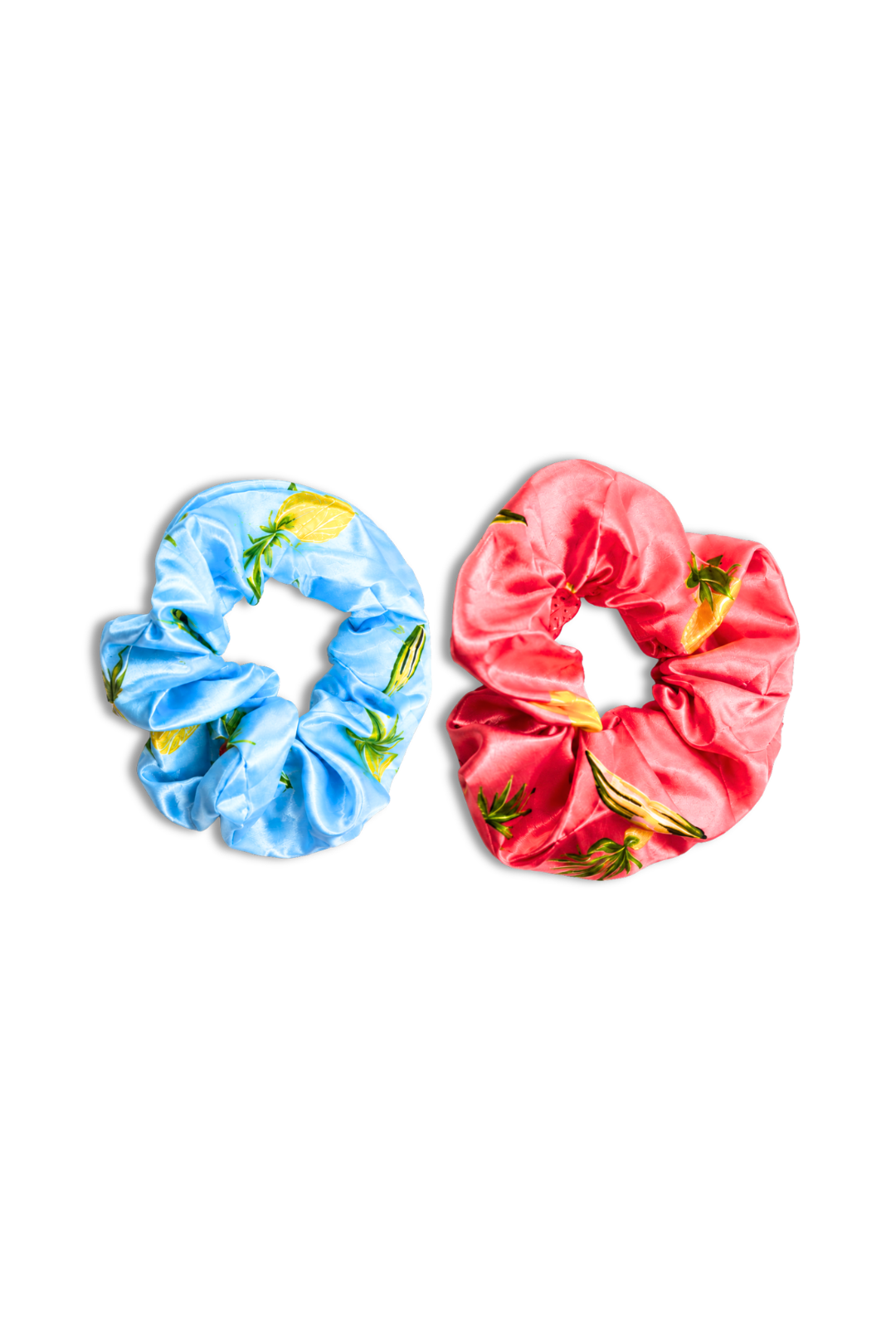 Fruit Print Satin Scrunchie Set