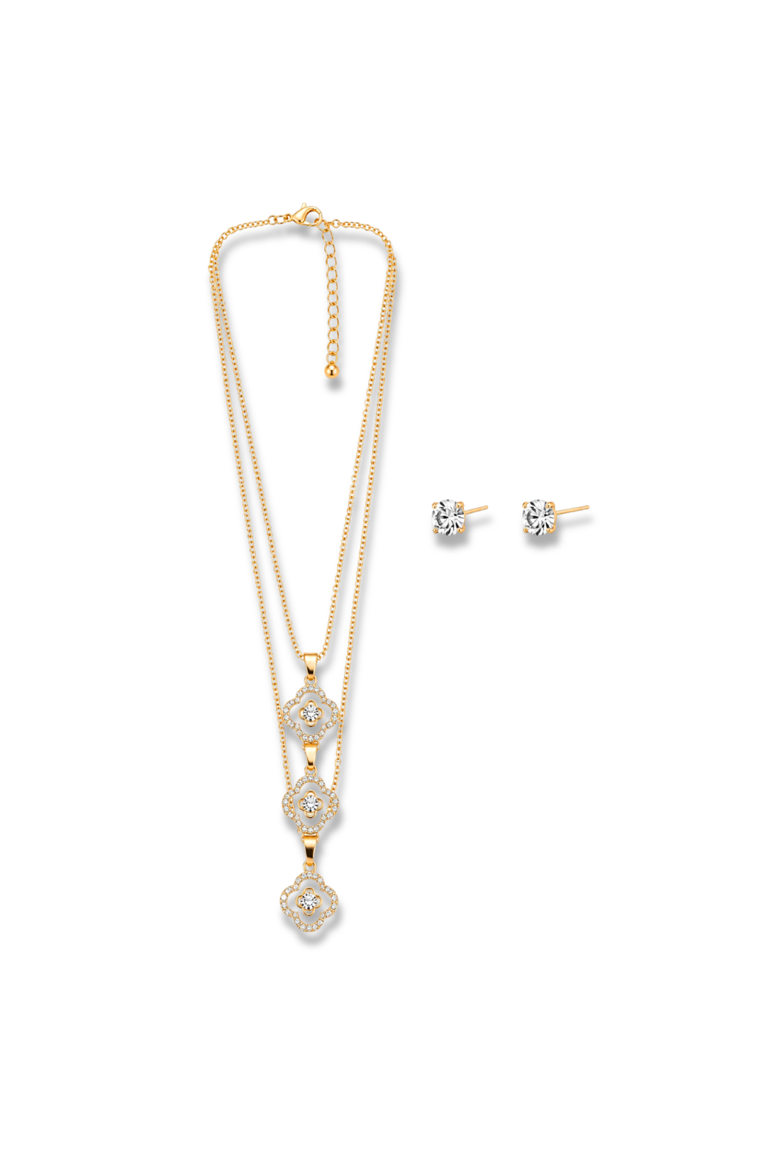 Clover Layered Necklace And Stud Earring Set