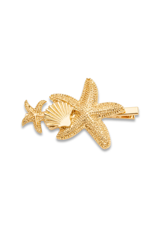 Golden Seashell Starfish Hair Clip