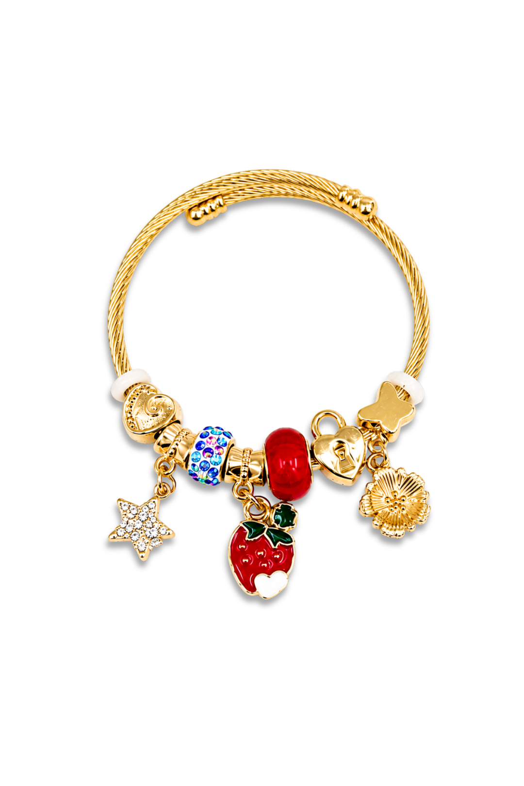 Gold Strawberry Charm Bracelet