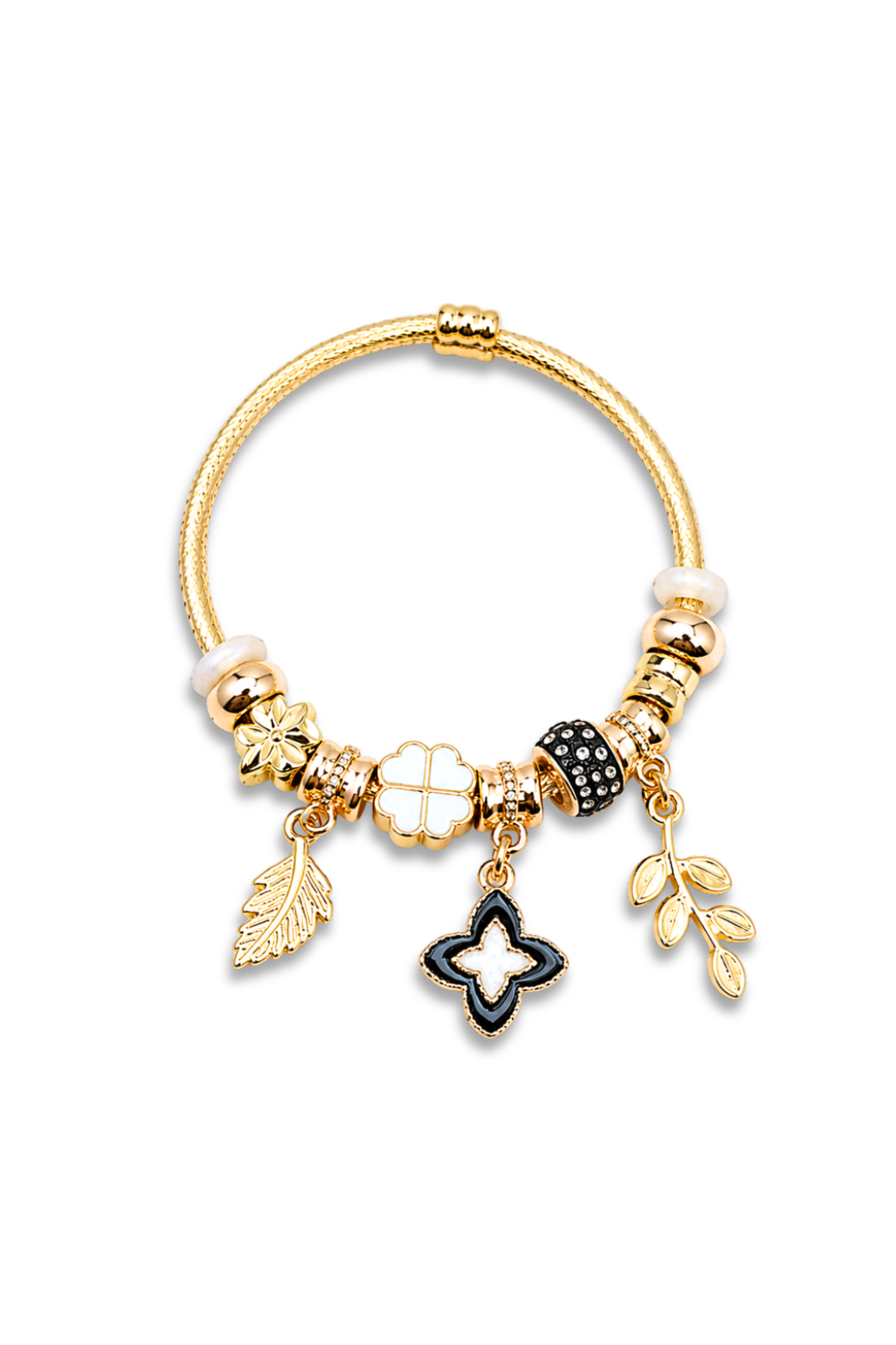 Gold leaf and Clover Charm Bracelet
