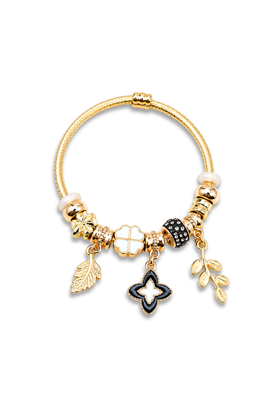 Gold leaf and Clover Charm Bracelet