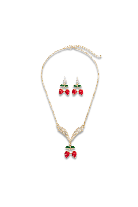 Cherry Necklace And Earring Set