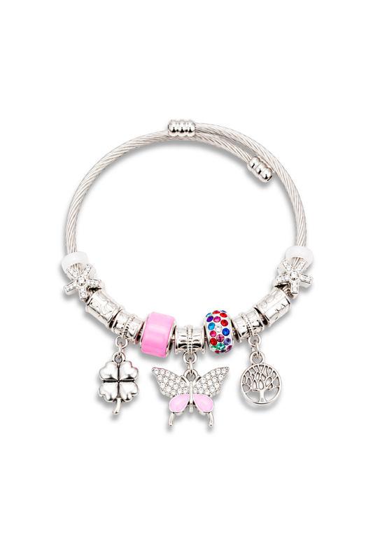 Silver Butterfly And Tree Of Life Charm Bracelet