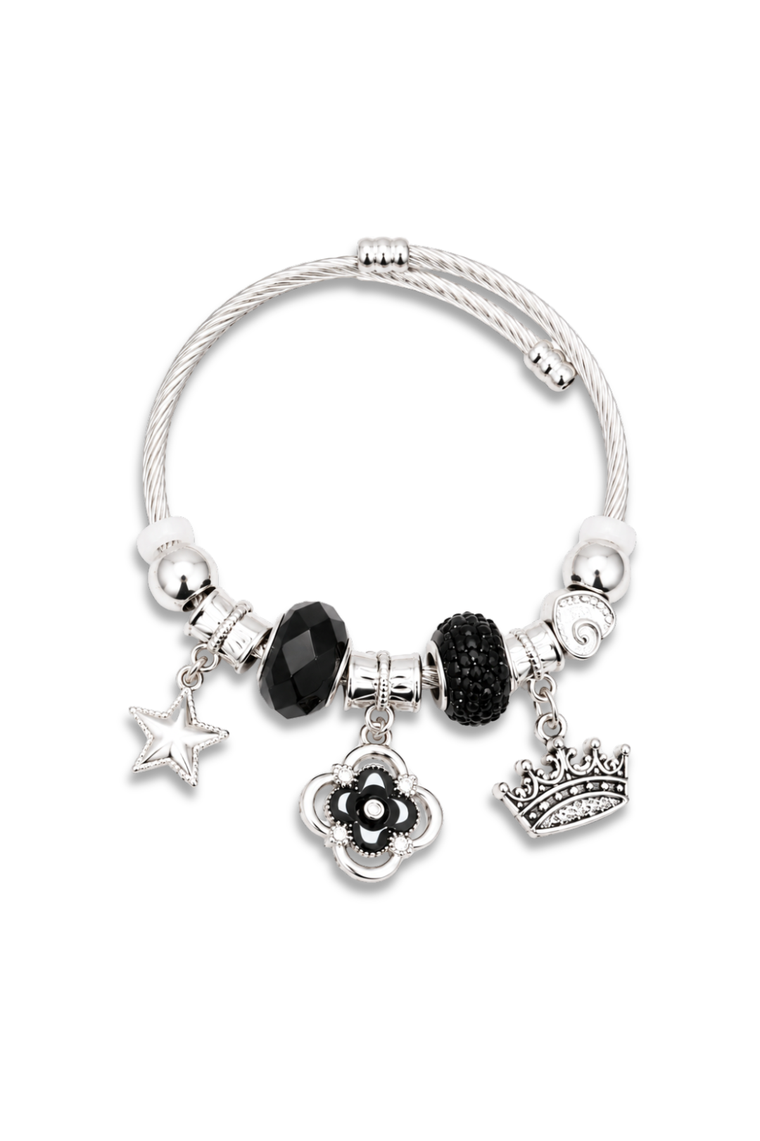 Silver Charm Bracelet With Crown And Star Charm