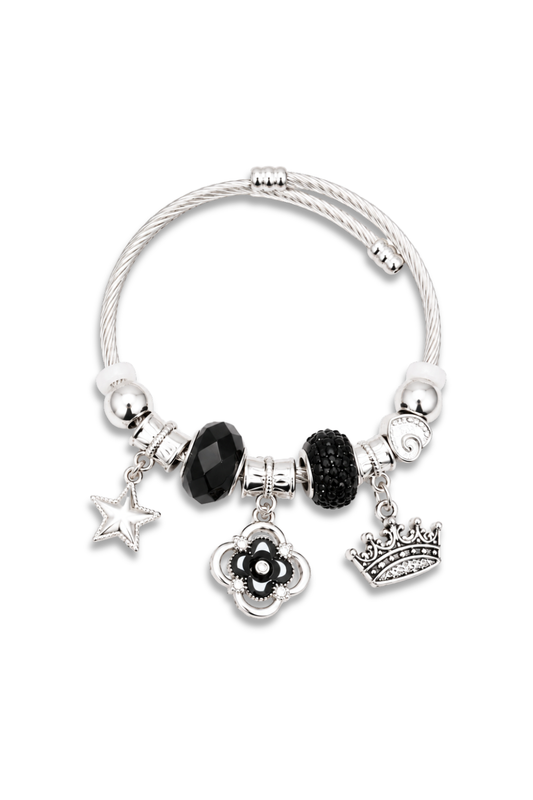 Silver Charm Bracelet With Crown And Star Charm