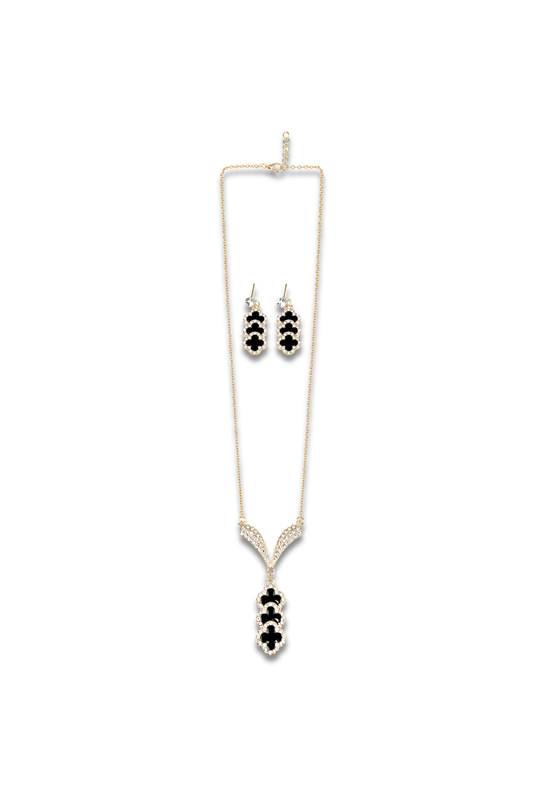 Three Clover Stack Necklace And Earrings Set
