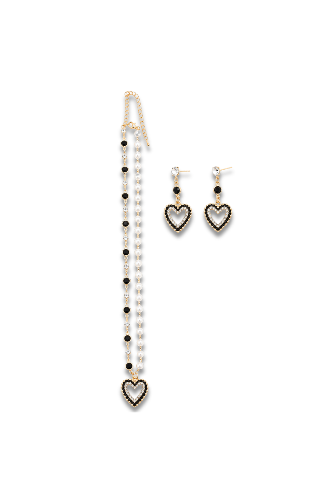 Heart And Pearl Necklace And Earrings Set