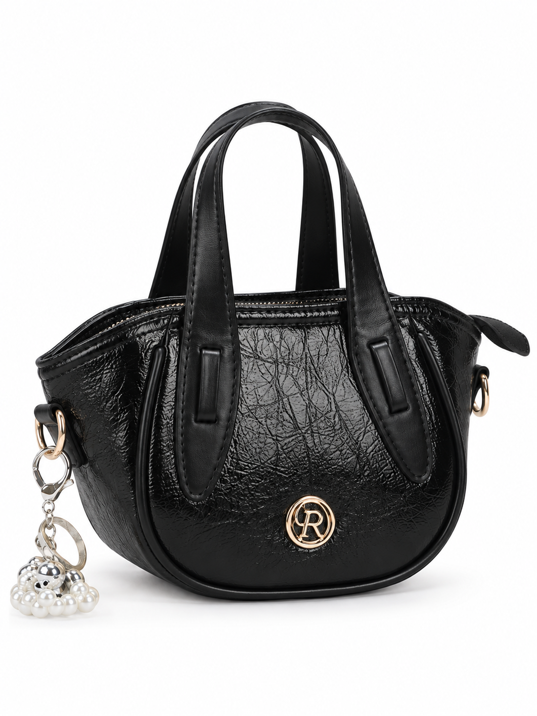 Metallic Textured Mini Satchel Handbag with Charm – LCV-2597-35