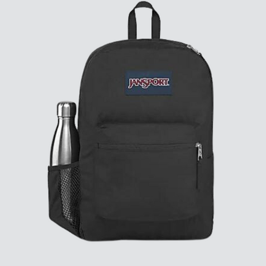 Black Jansport Brand backpack with water bottle compartment