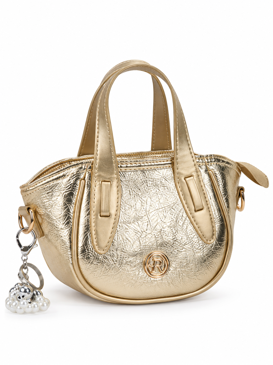 Metallic Textured Mini Satchel Handbag with Charm – LCV-2597-35