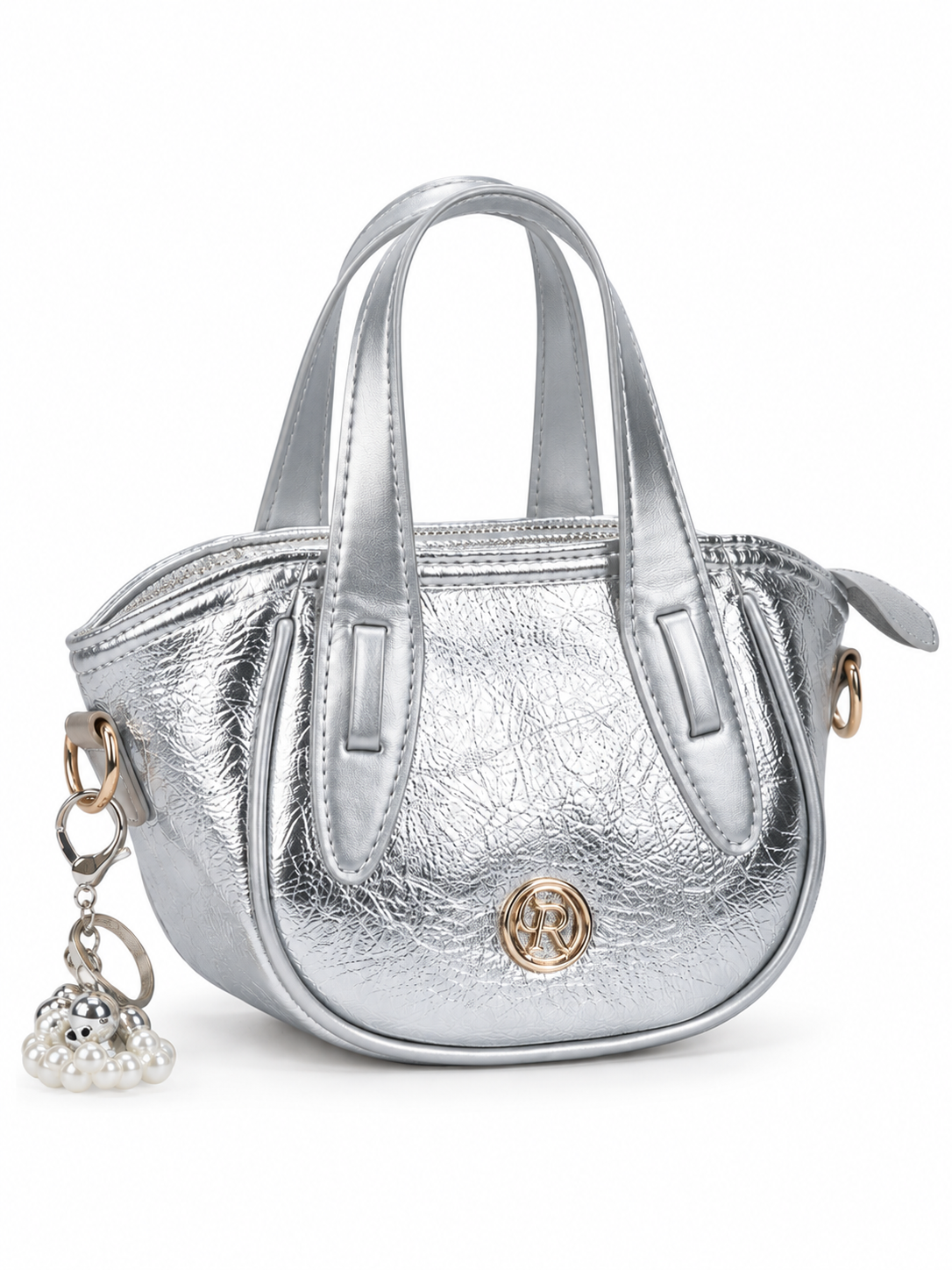 Metallic Textured Mini Satchel Handbag with Charm – LCV-2597-35