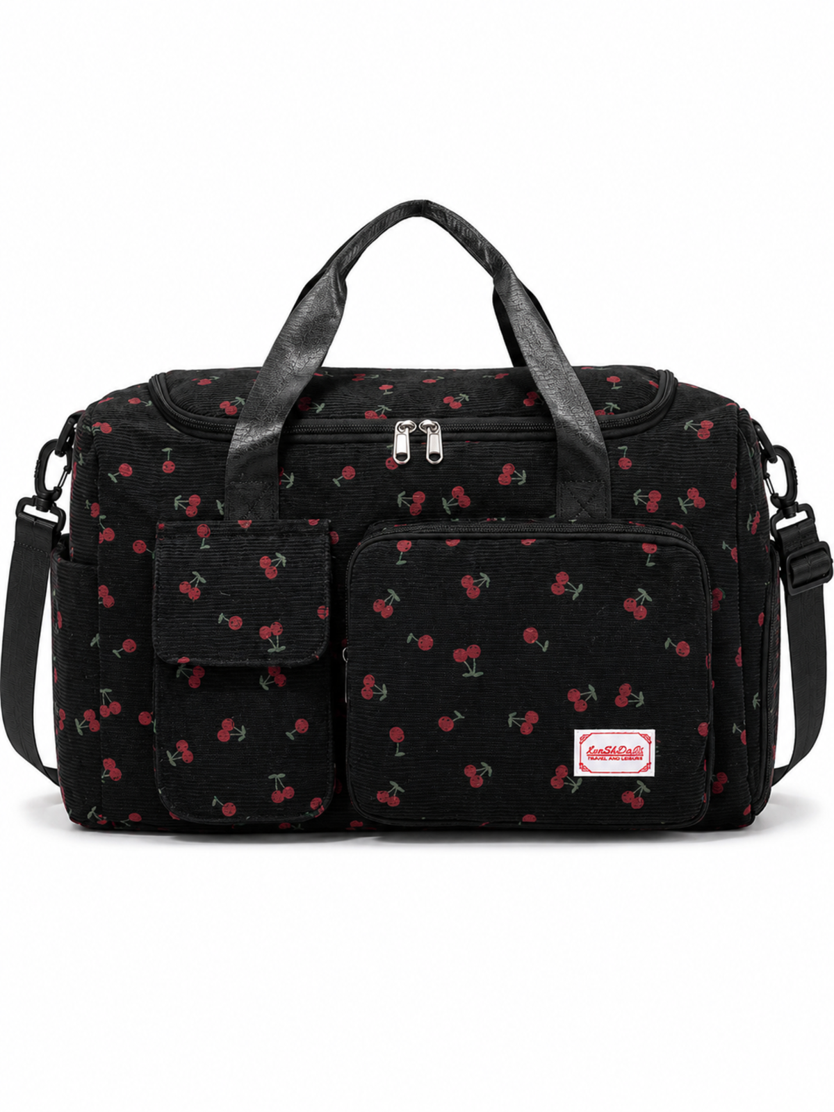 Cherry Print Travel Duffel Bag with Shoe Compartment