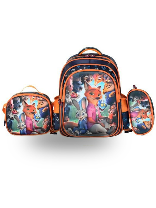Boys - Kids 3-Piece LED School Backpack Set - Fox & Bunny Design