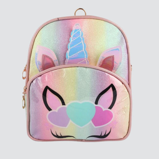 Peach Unicorn Mini Backpack with Printed unicorn Face