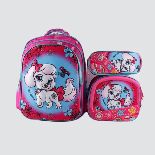 Pink and Blue Puppy 3 piece backpack set