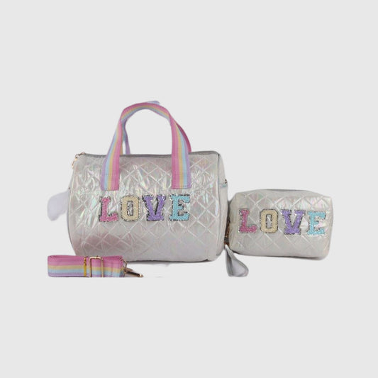 White A043 LOVE Mini Bag & Wristlet Set