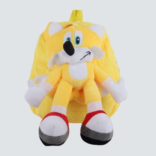 Yellow Plush Backpack with Sonic Plush Toy Attached.