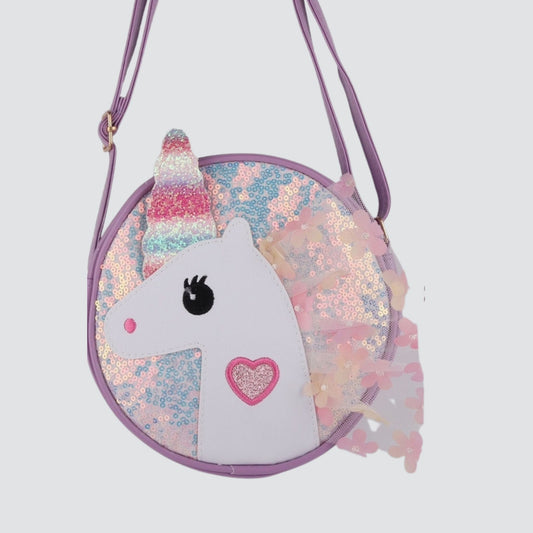Purple Crossbody with Unicorn Face and Sequins