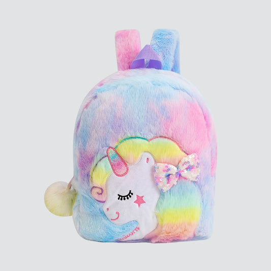 Purple Multicolored Unicorn Plush Backpack