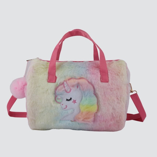 Multicolored Plush Unicorn Mini Duffel Bag